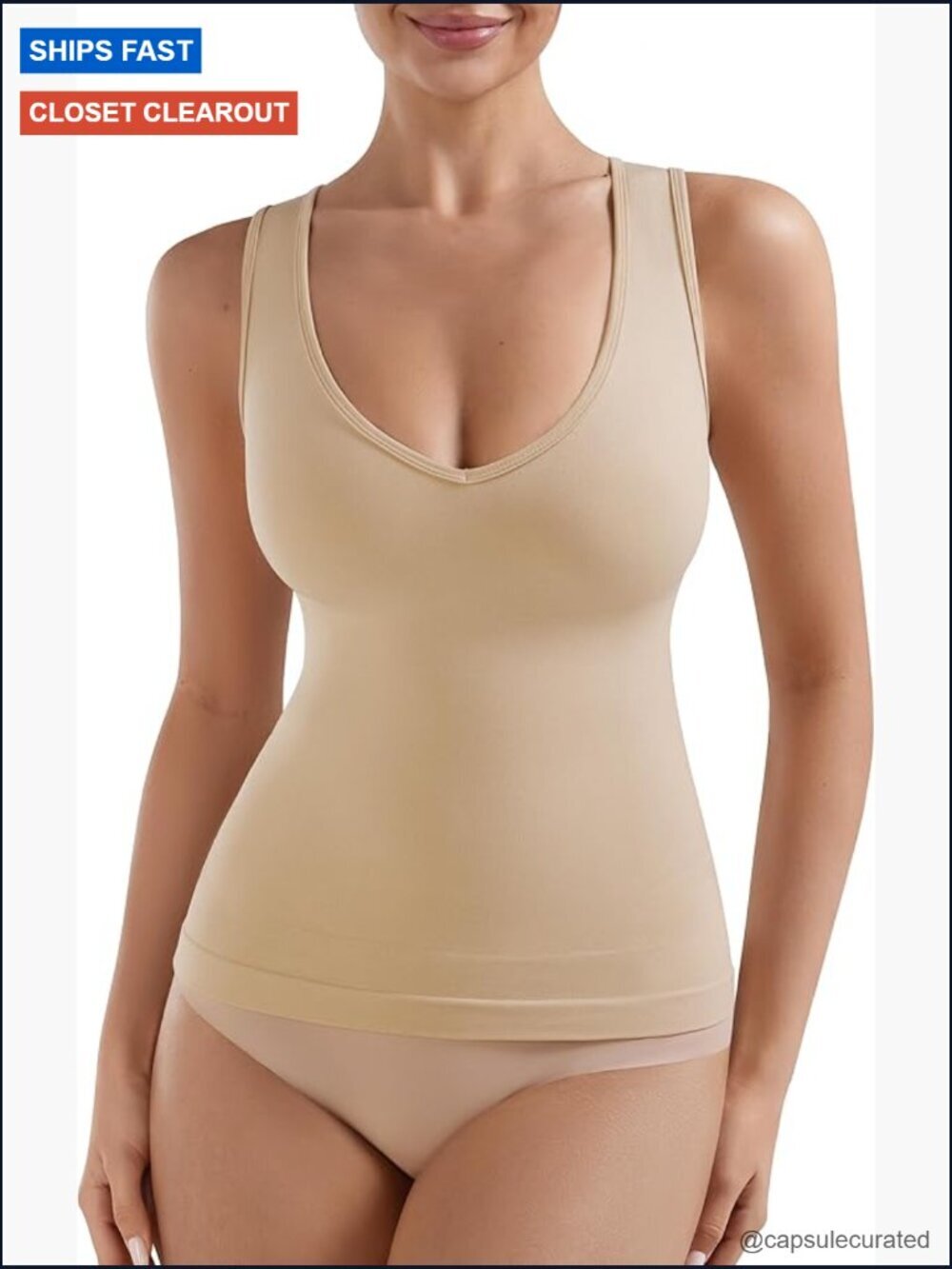 Seamless Tummy Control Shapewear Tank Top Deep V-Neck Compression Cami Body